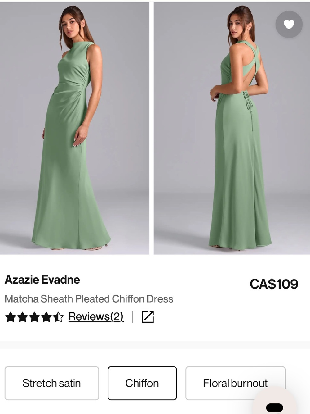 Azazie Evadne Chiffon Maxi Dress in Matcha Green
